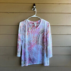 Weekends by Chico's Long Sleeve Top - Size L (2) - Bohemian, Paisley